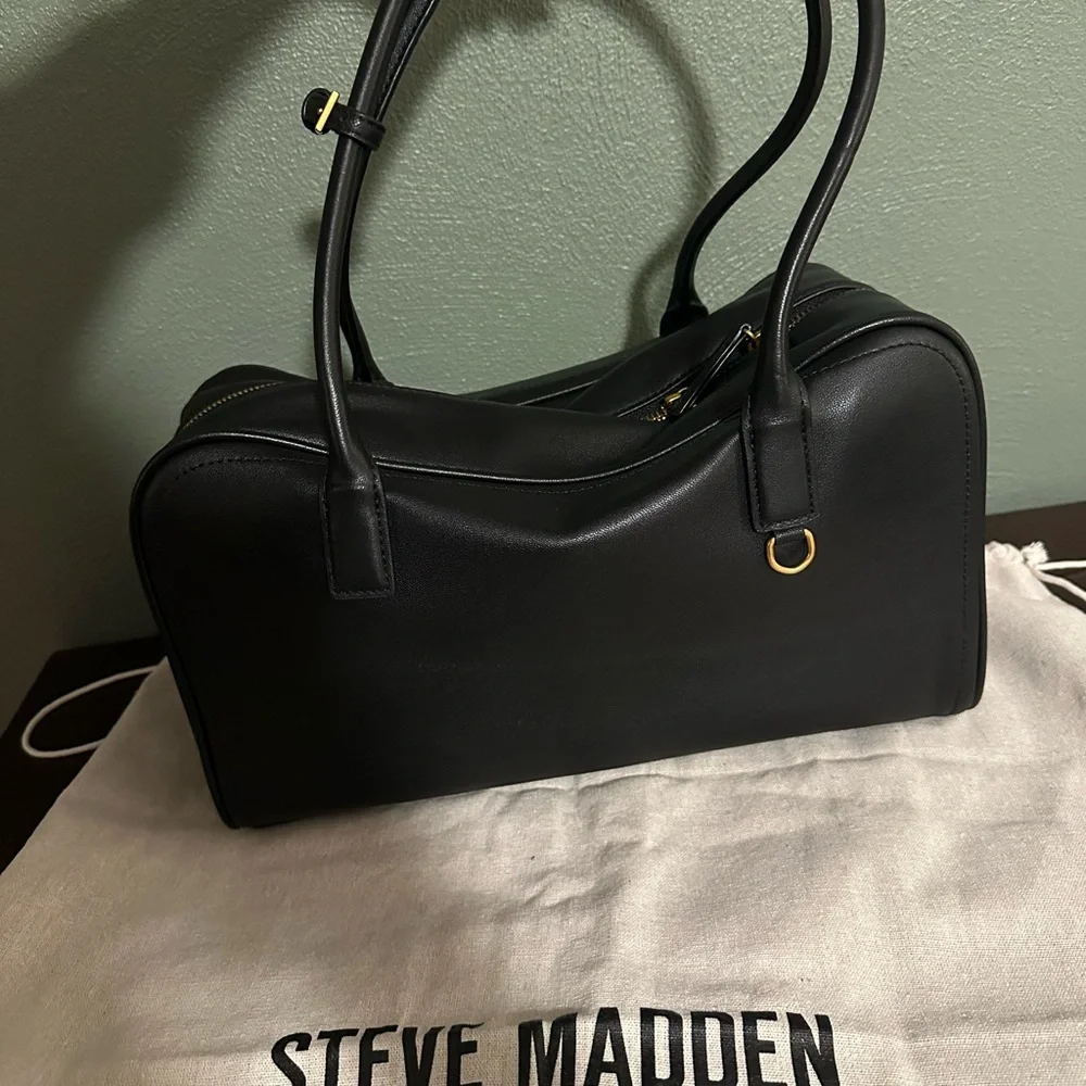 Steve Madden Black Leather Structured Satchel
